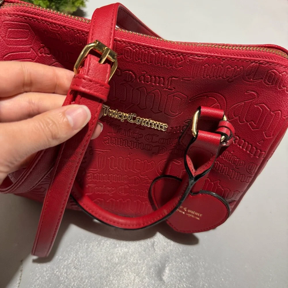 Juicy Couture Red Embossed Top‎ Handle Satchel Shoulder Bag Purse
